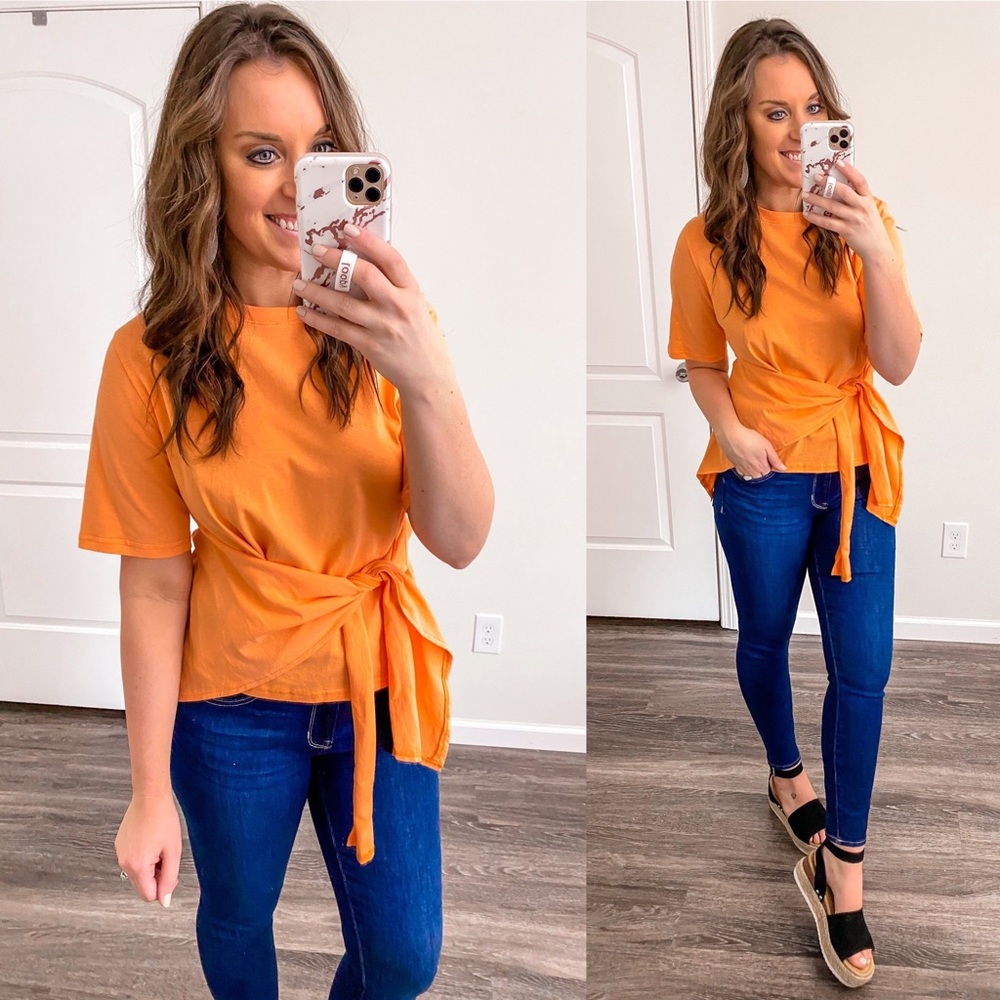 Neon Orange Front Tie Top